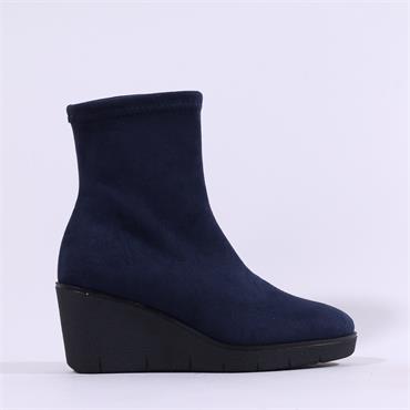 Miss Elastic Wedge Sock Boot - Navy